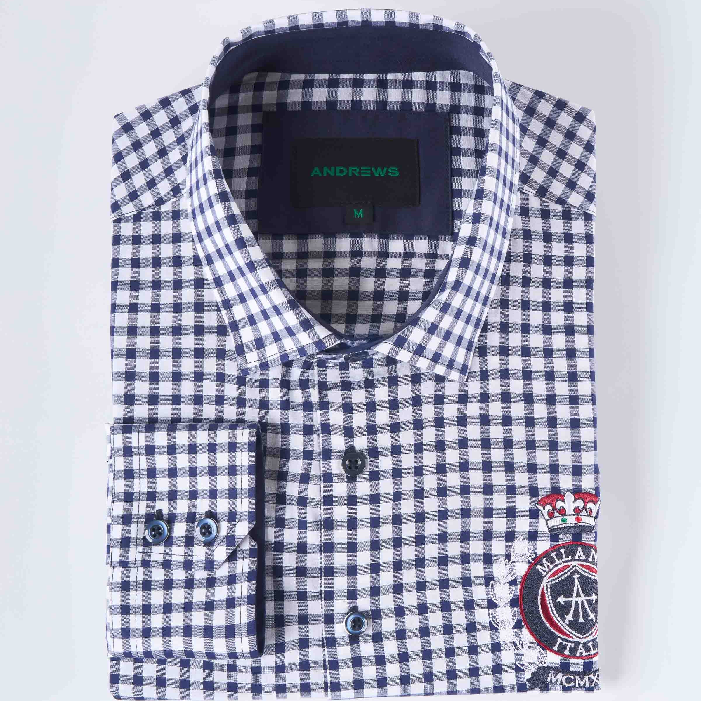 Camisa Casual a Cuadros con Bordado - Azul