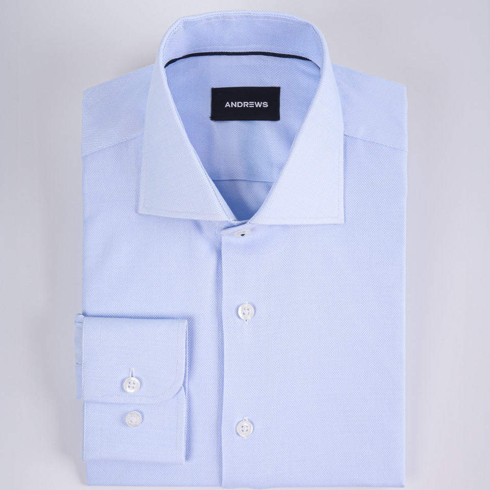 camisa vestir dobby - Cuello Italiano puño redondo 2 botones regulable regular azul