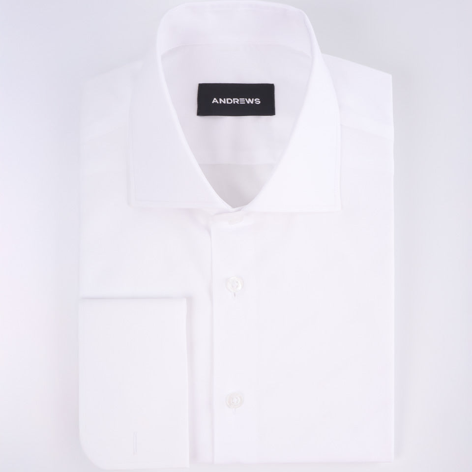 Camisa Vestir popelin - Cuello Italiano puño gemelo regular blanco