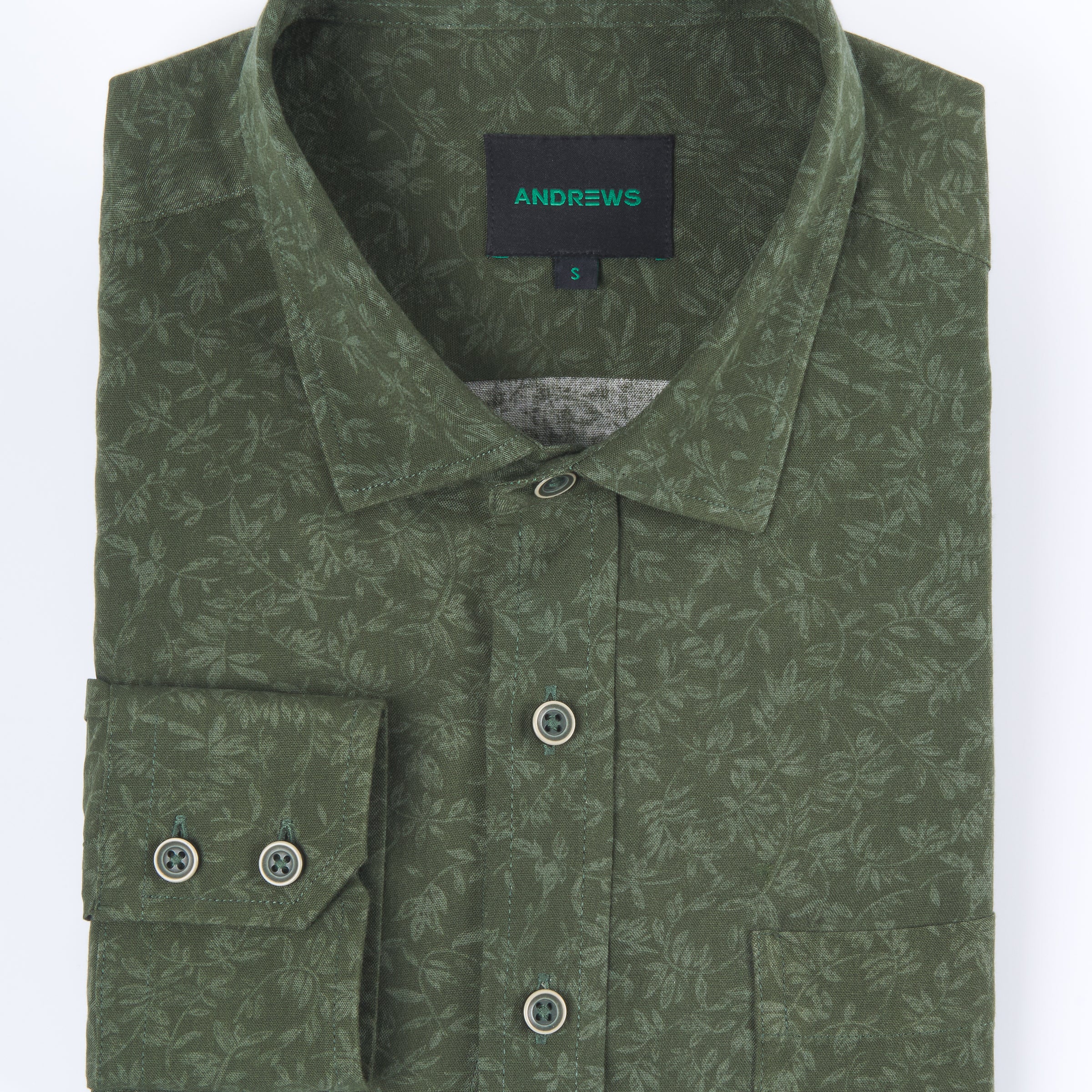 Camisa Casual Estampada Verde Con bolsillo