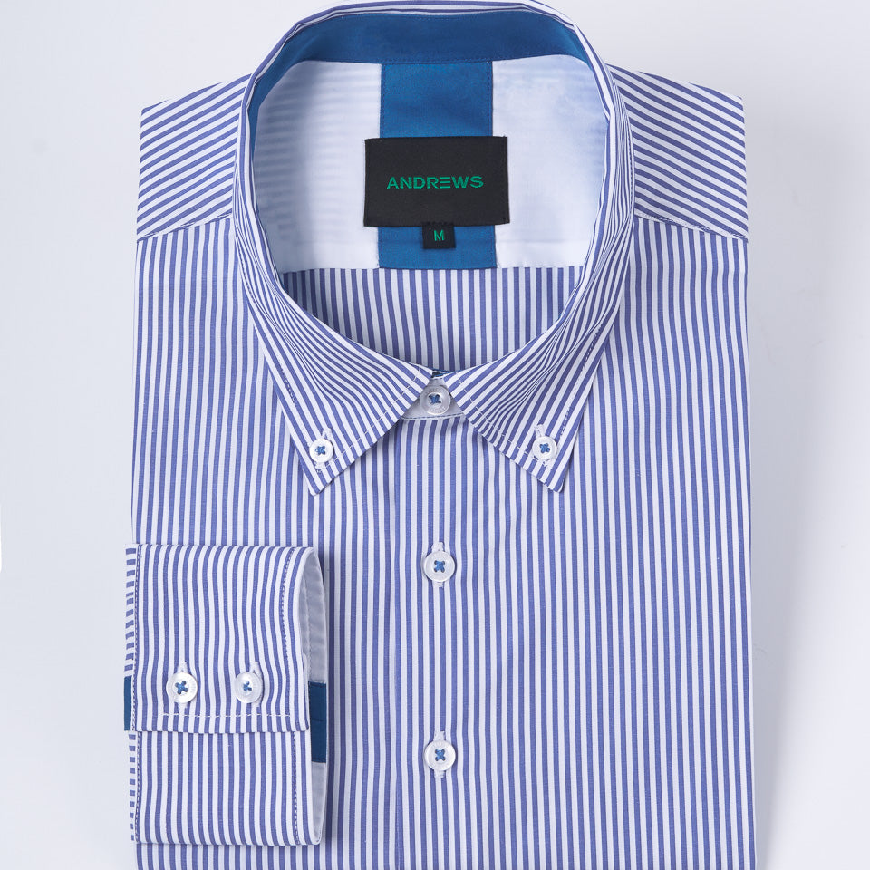 Camisa Casual A Rayas Azul con detalle Azul Acero