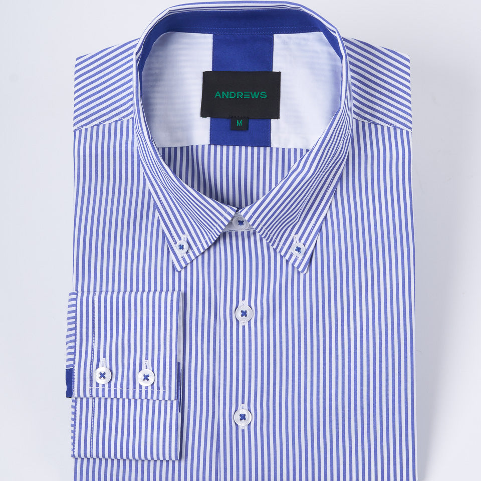 Camisa Casual A Rayas Azul con detalle Azulino