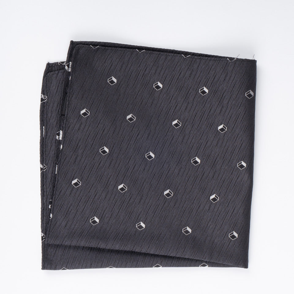 Pañuelo de Seda - Gris Oscuro con diseño de Cubos
