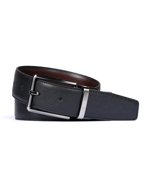 Correa De Cuero Reversible Negro-Marrón Oscuro