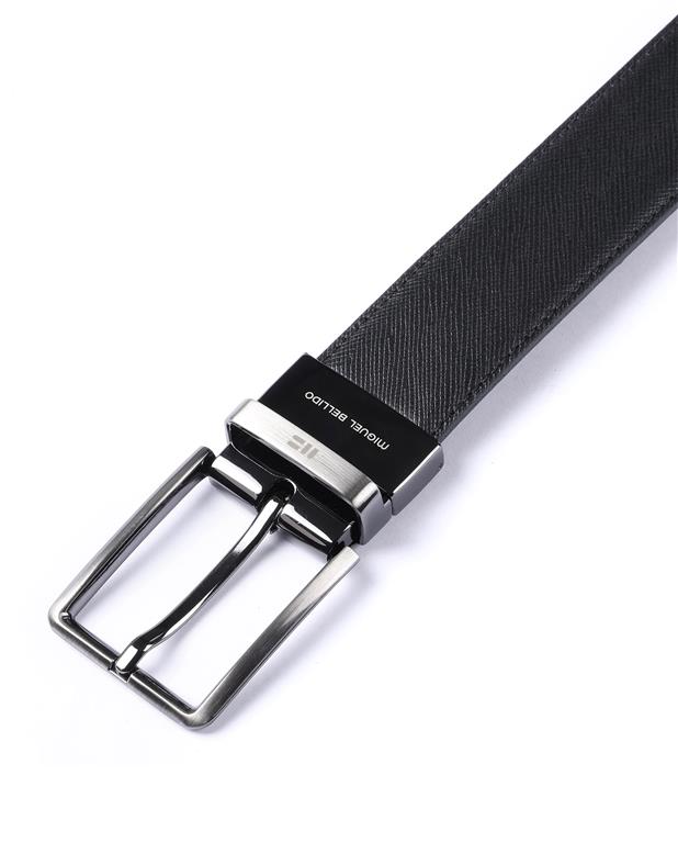 Correa De Cuero Reversible Negro-Marrón Oscuro