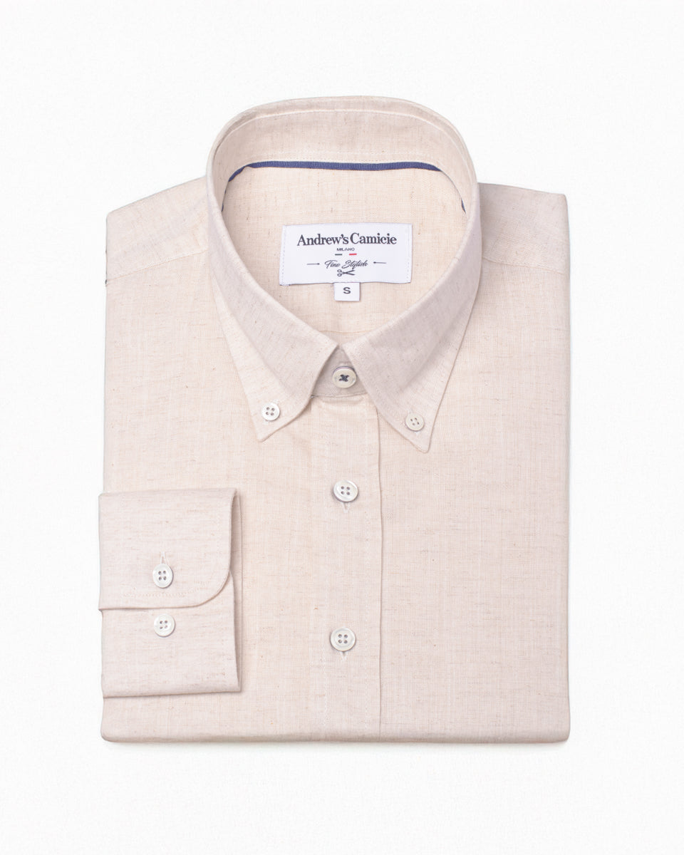 Casual poplin shirt - button-down collar, round cuff, regular blue