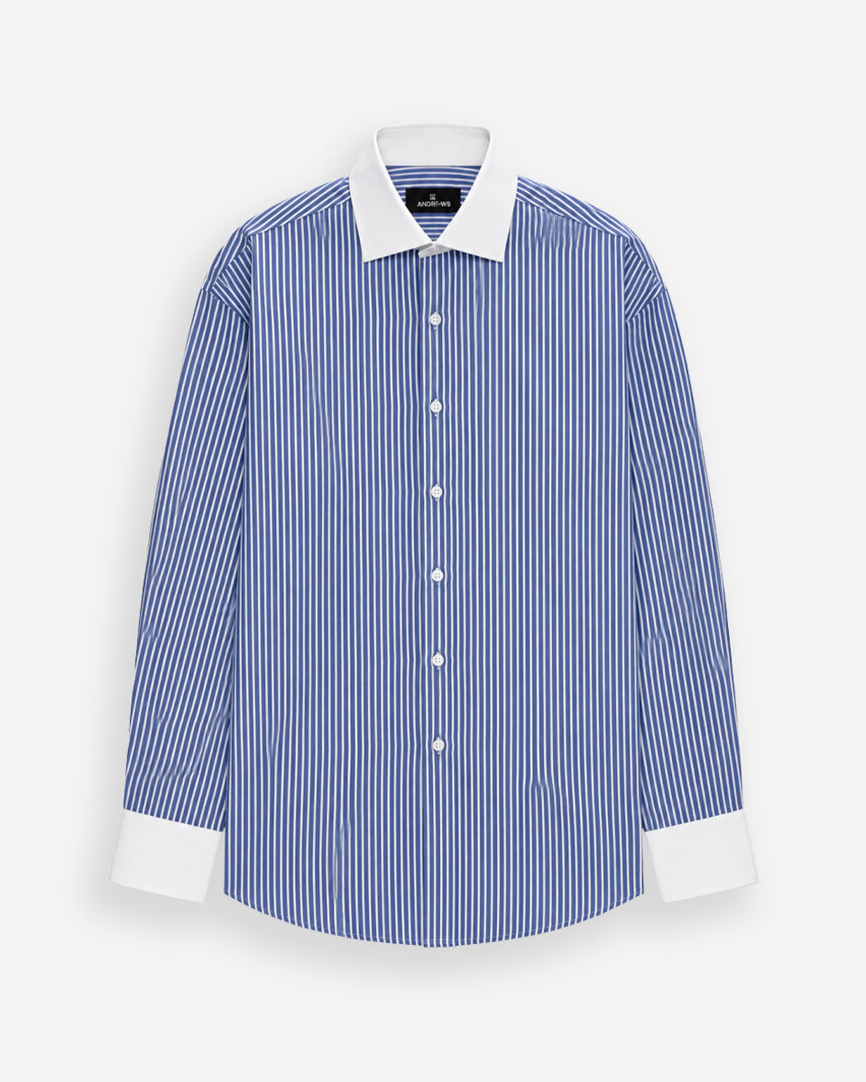 Camisa de Vestir para Hombre Savile - Azulino con Rayas - Cuello y Puño Blanco para Gemelo (Copia)