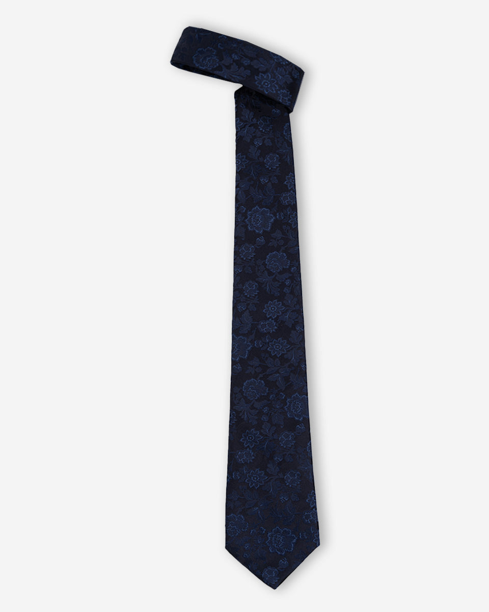 Corbata Azul Jacquard con Estampado de Flores