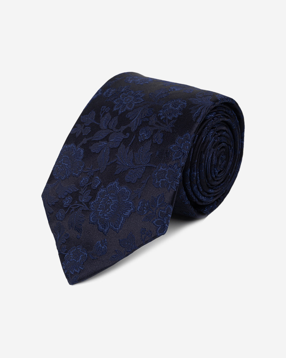 Corbata Azul Jacquard con Estampado de Flores