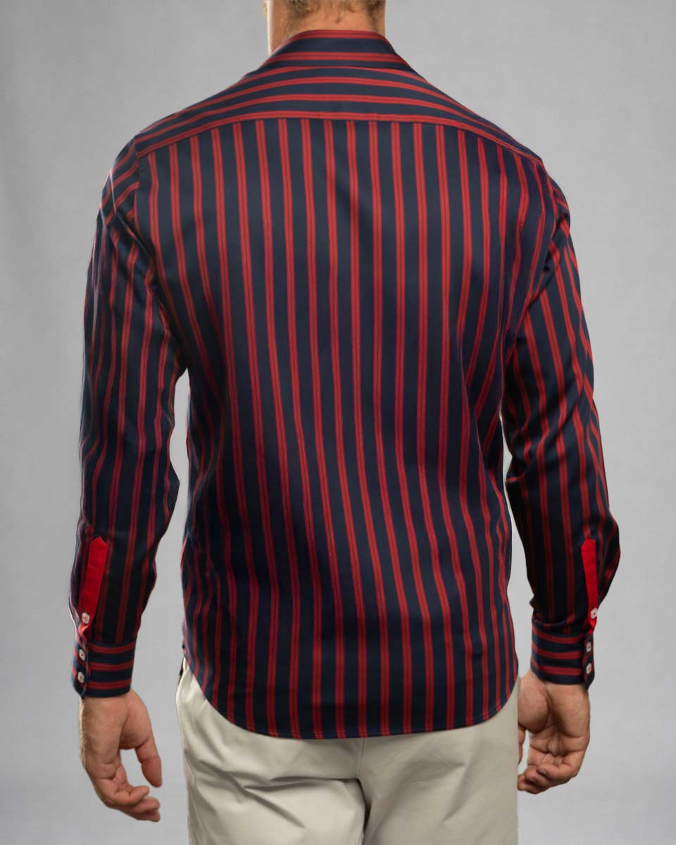 Casual striped poplin shirt - button-down collar, single cuff, 2 buttons, regular pink