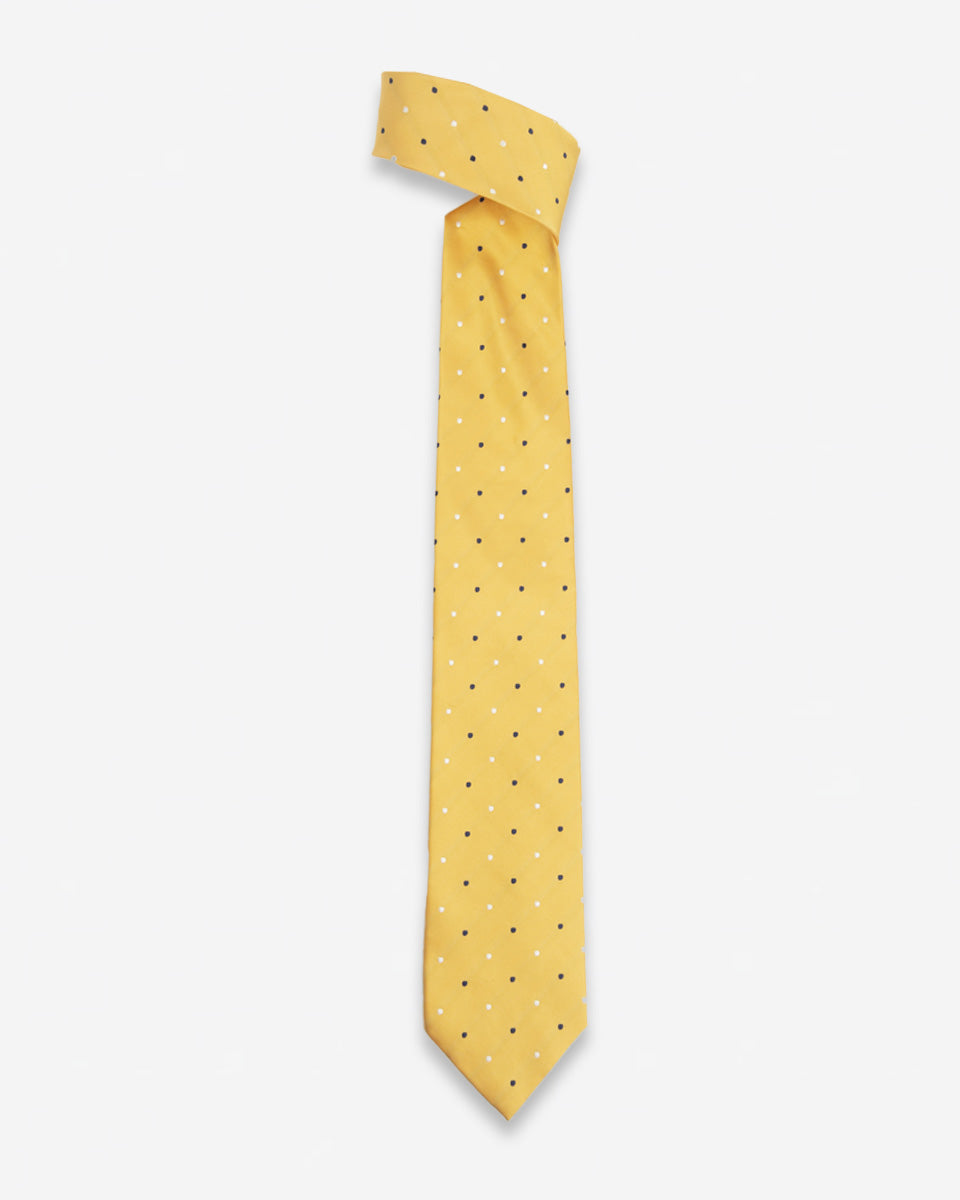 Corbata Amarrilla con Puntos Azules y Blancos