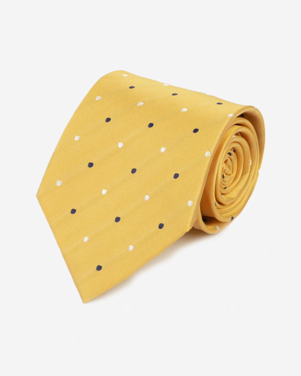 Corbata Amarrilla con Puntos Azules y Blancos