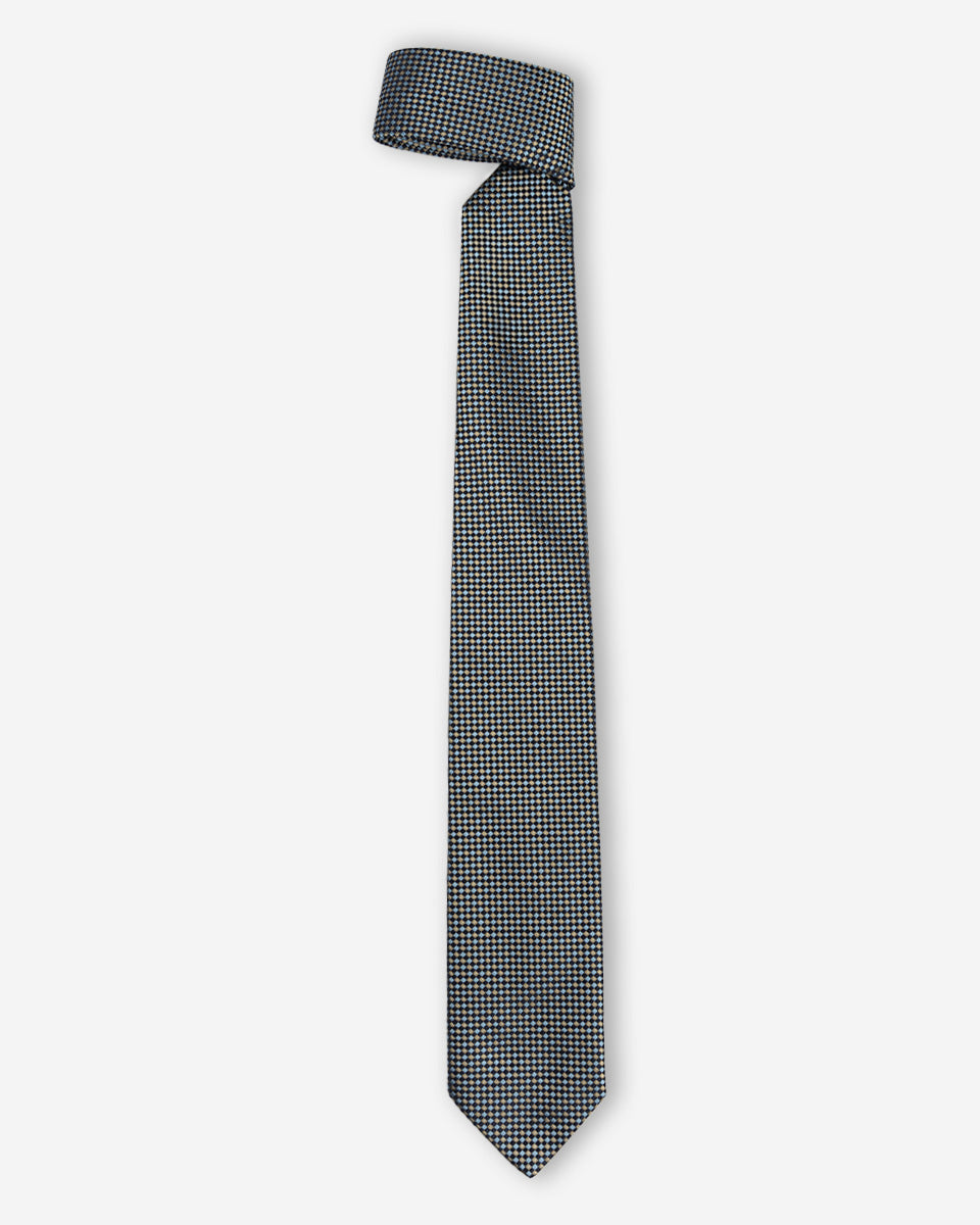 Corbata Azul con Diseño a Microcuadros Beige y Azulino