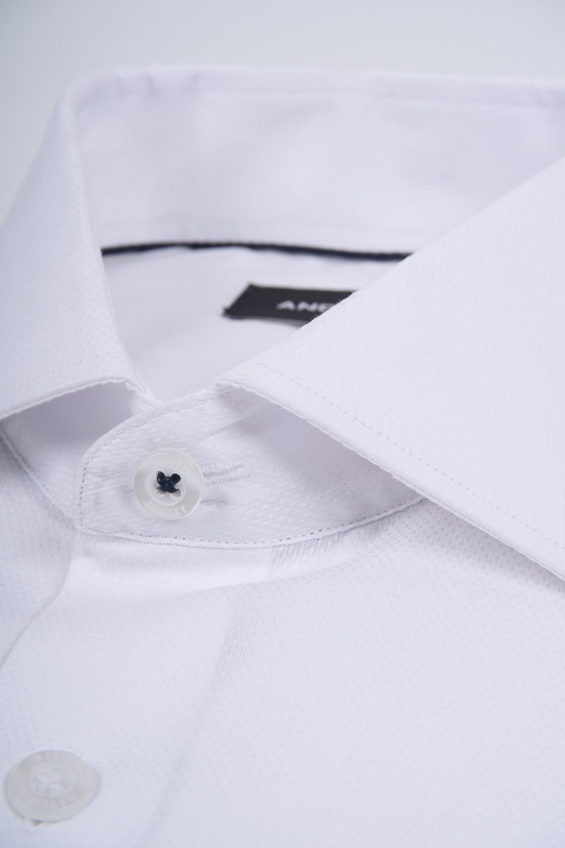 camisa vestir dobby - Cuello Italiano  puño redondo 2 botones regulable regular blanco