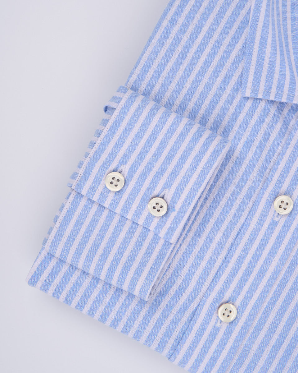Camisa Casual de Lino - Celeste rayas