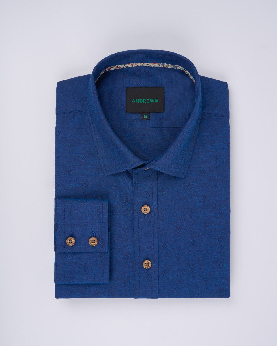 Dobby Dress Shirt - Italian Collar, Double Cuff, Regular Use, Blue