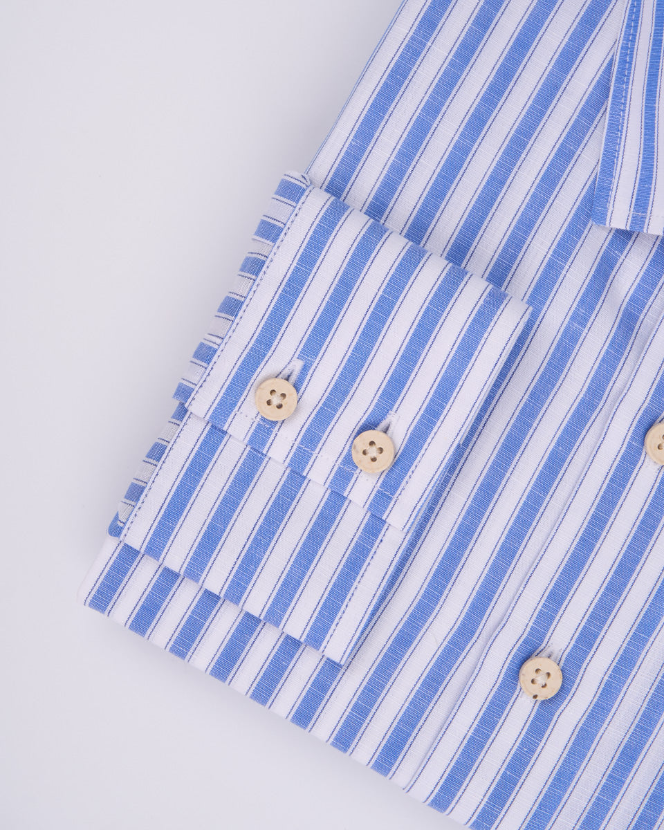Camisa Casual de Lino - Azulino con rayas