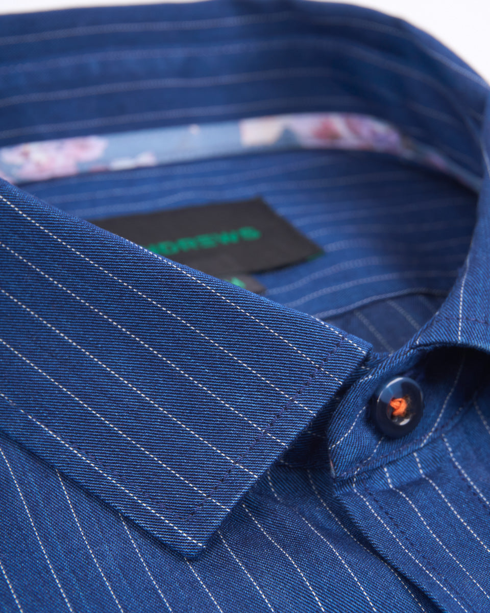 Camisa Casual - Azul con Detalles en Puño y Cuello