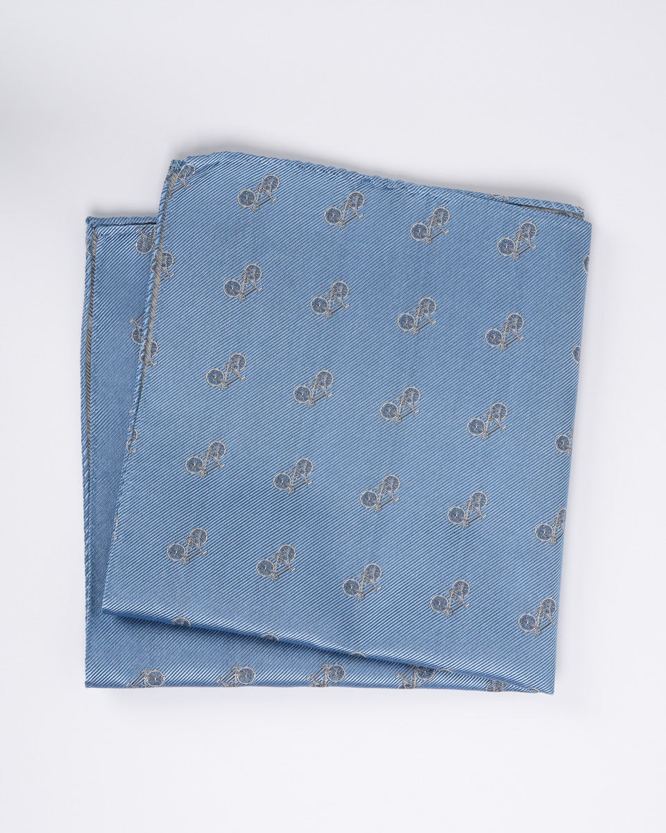 Silk Scarf - Steel Blue with Design