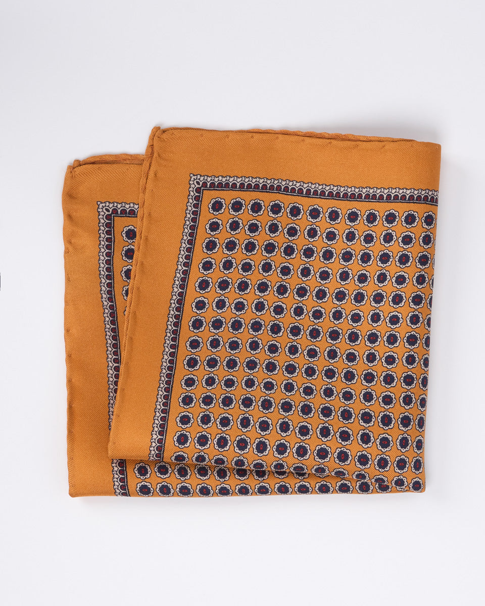 Silk Scarf - Orange with Design