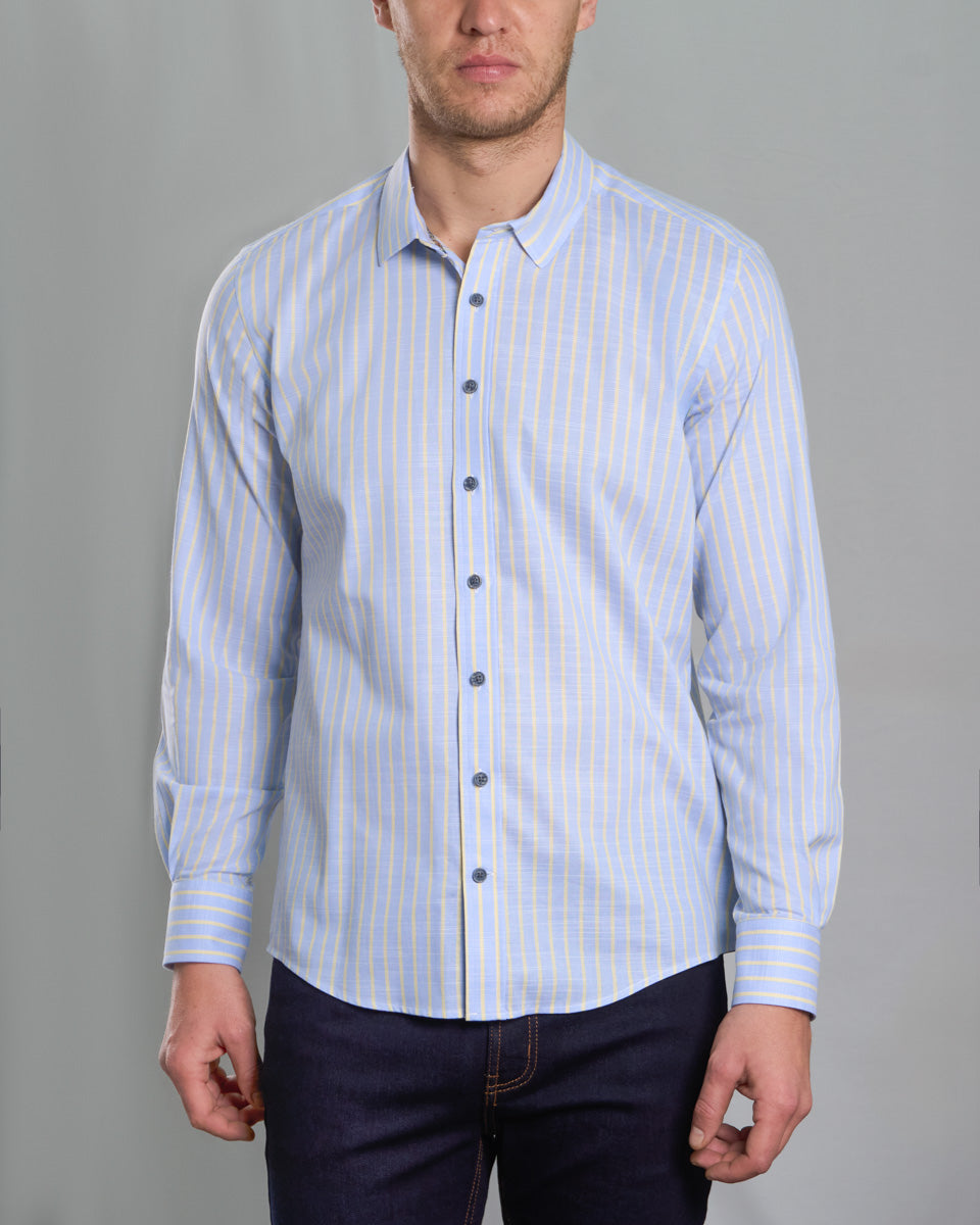Dobby Dress Shirt - Italian Collar, Double Cuff, Regular Use, Blue