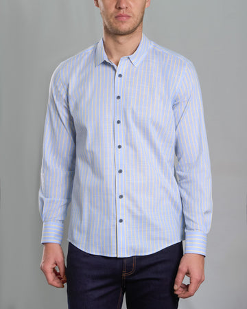 Camisa Casual - Celeste con Rayas amarilo