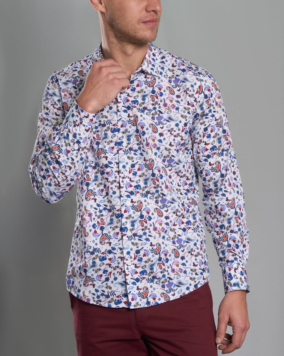 Dobby Dress Shirt - Italian Collar, Double Cuff, Regular Use, Blue