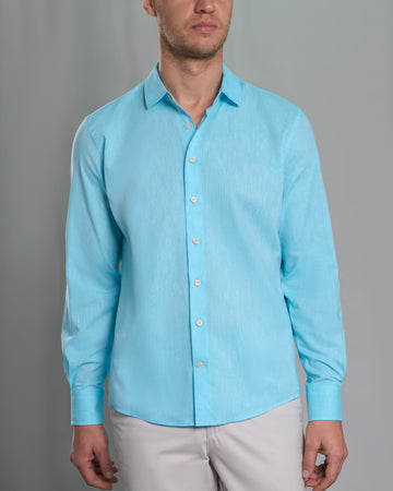 Camisa Casual de Lino - Celeste