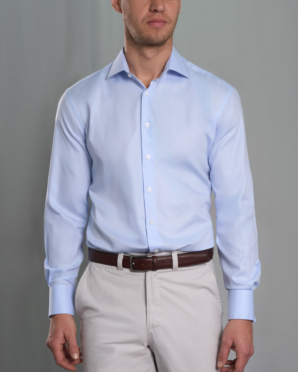 Camisa Vestir dobby - Cuello Italiano  gemelo redondo Azul