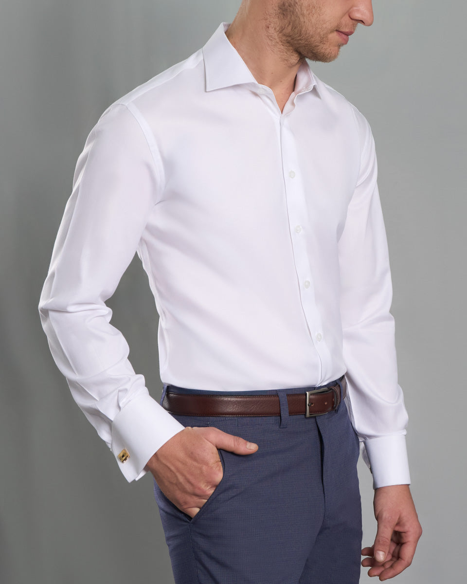 Camisa Vestir Oxford - Cuello Italiano  gemelo redondo regular blanco
