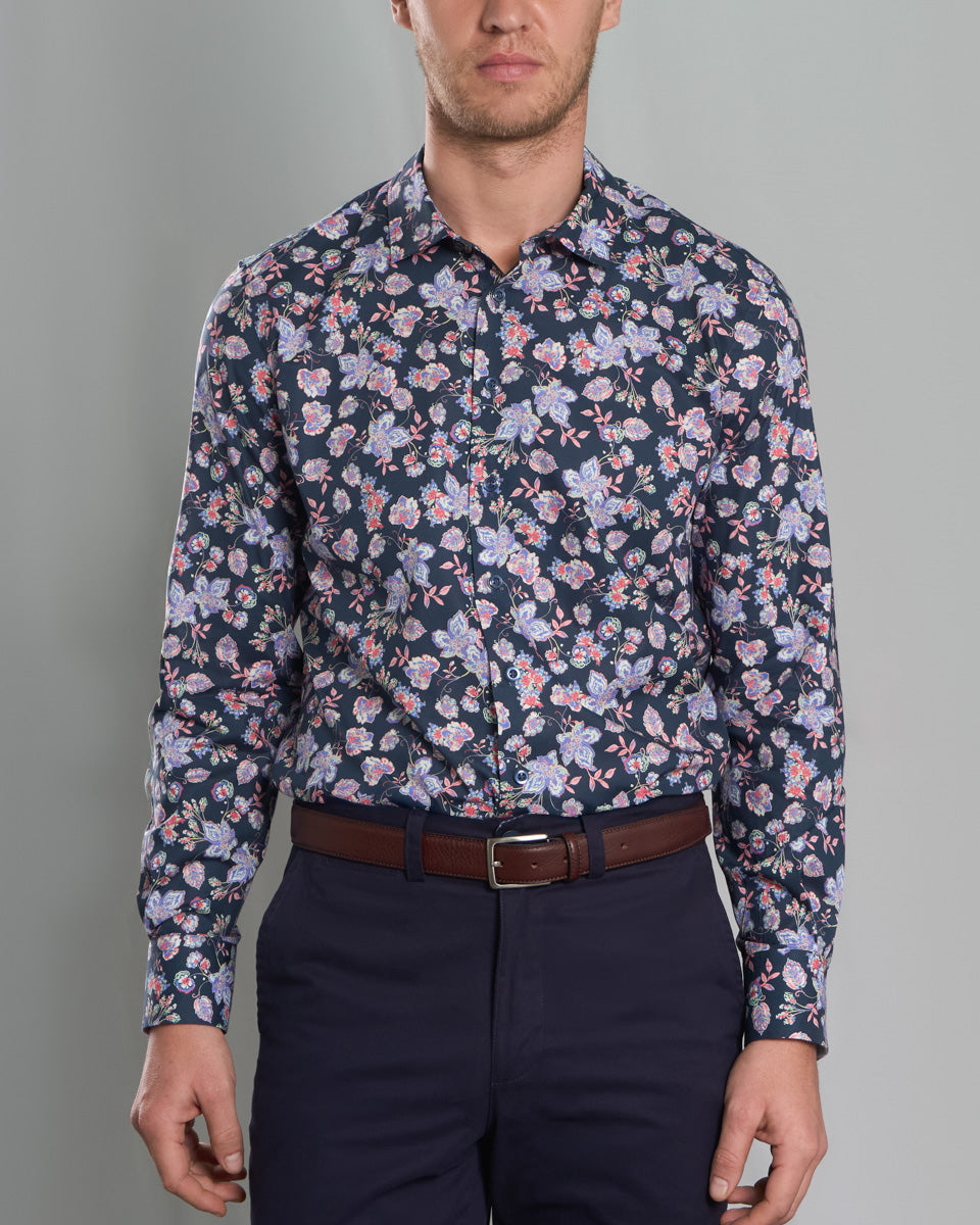 Dobby Dress Shirt - Italian Collar, Double Cuff, Regular Use, Blue