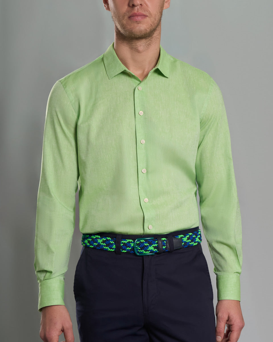 Dobby Dress Shirt - Italian Collar, Double Cuff, Regular Use, Blue