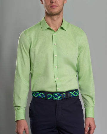 Camisa Casual de Lino - Verde Limon