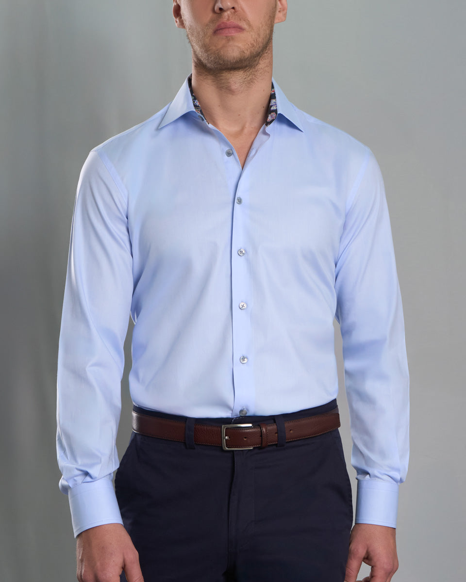 Camisa vestir Business Celeste - Cuello Italiano puño simple