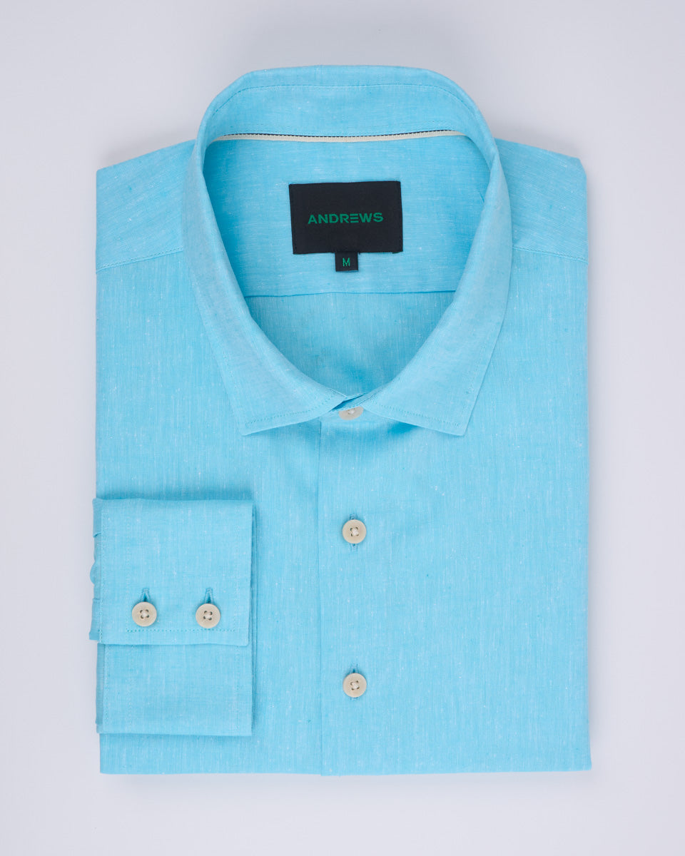 Camisa Casual de Lino - Celeste