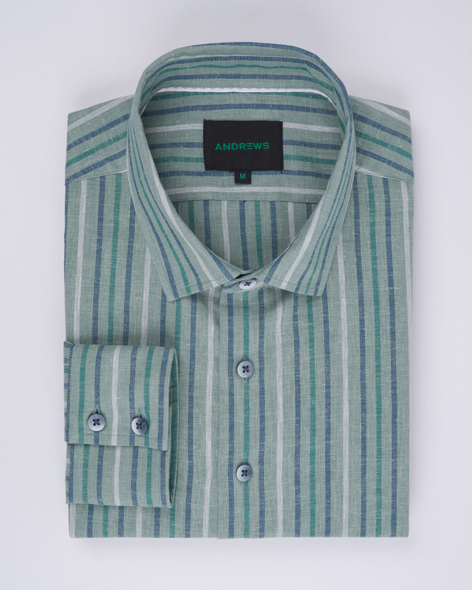Dobby Dress Shirt - Italian Collar, Double Cuff, Regular Use, Blue