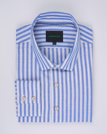 Camisa Casual de Lino - Azulino con rayas