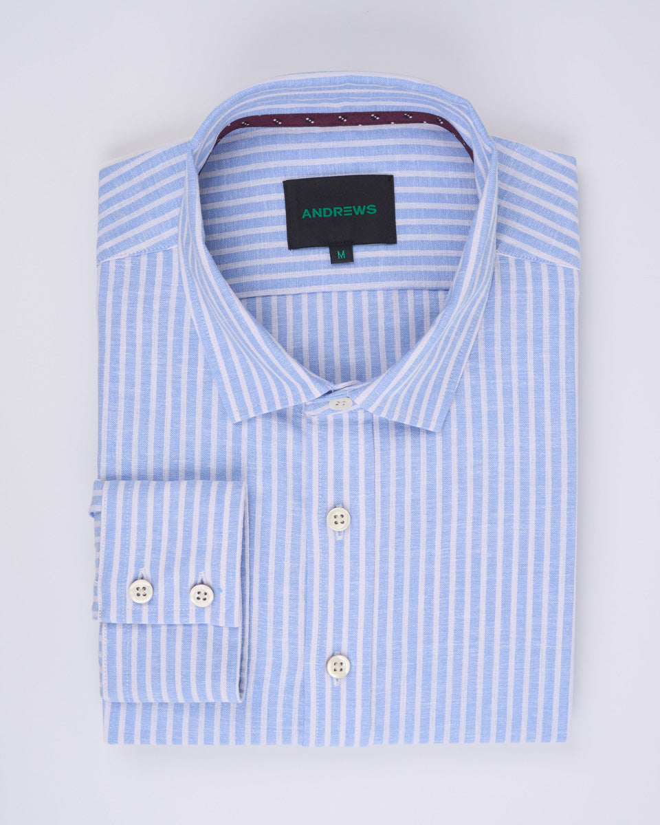 Dobby Dress Shirt - Italian Collar, Double Cuff, Regular Use, Blue