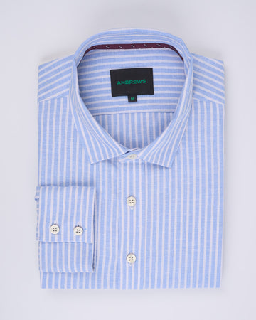 Camisa Casual de Lino - Celeste rayas