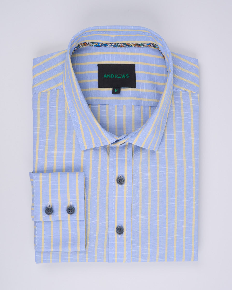 Camisa Casual - Celeste con Rayas amarilo