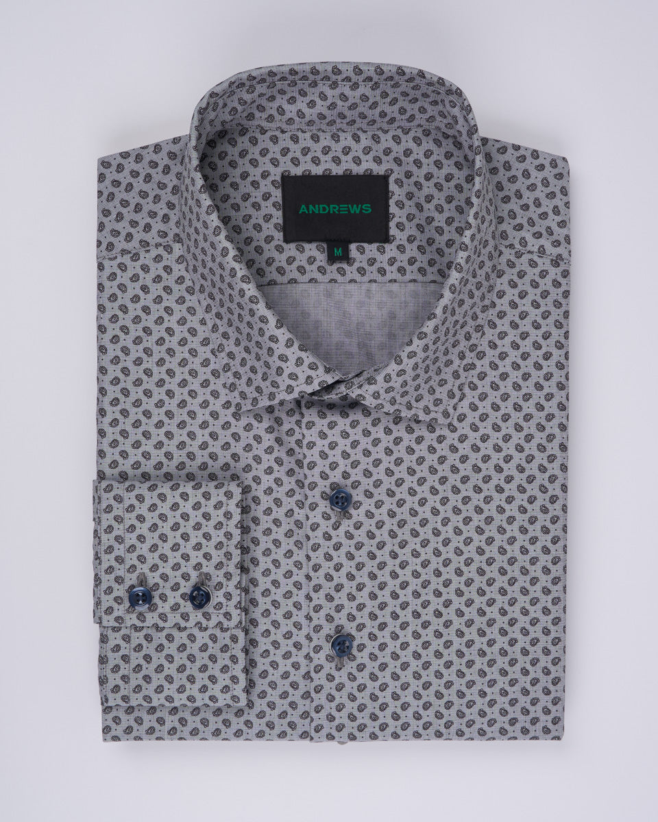 Camisa Casual Estampada - Gris con Microdetalles