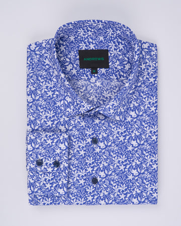 Camisa Casual Estampada - Azulino con Detalles de Flores
