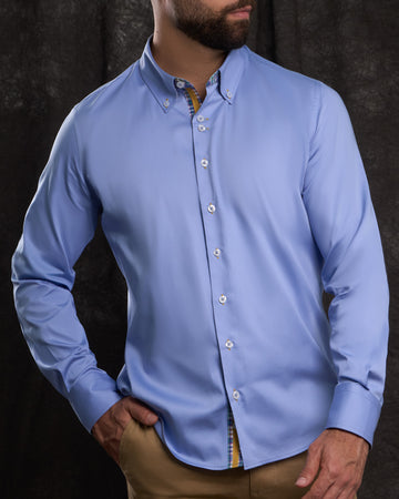 Camisa Casual Satinada - Celeste