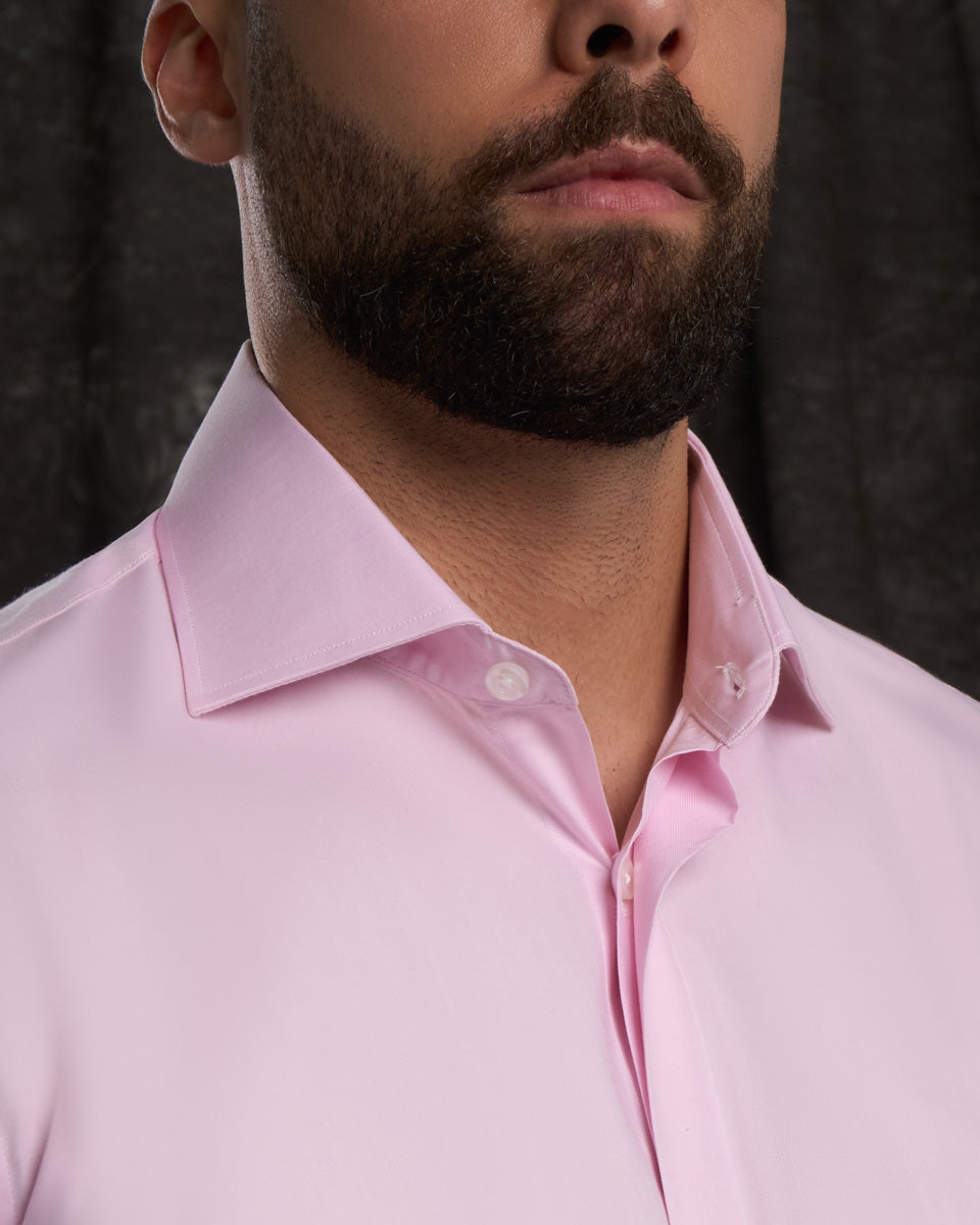 Camisa Vestir twill - Cuello Italiano puño doble uso - Rosado