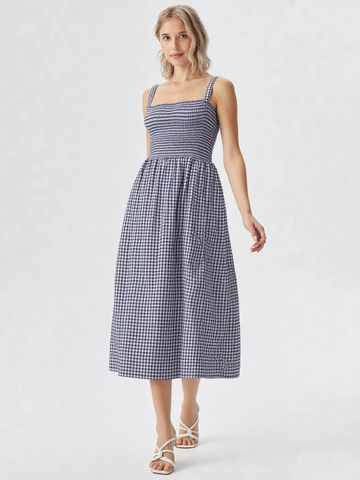 Vestido Vania a cuadros azul con tiras para mujer