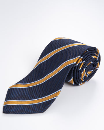 Corbata Fondo Azul con Rayas Amarillo