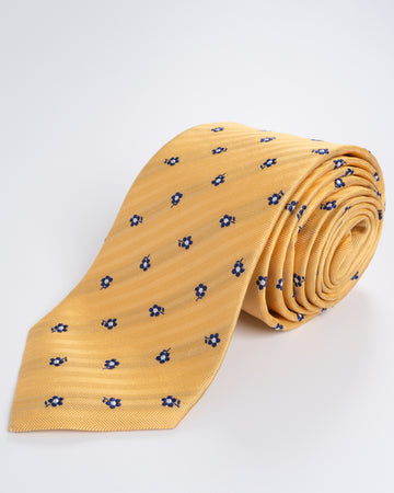 Corbata Fondo Amarillo con Flores Azules
