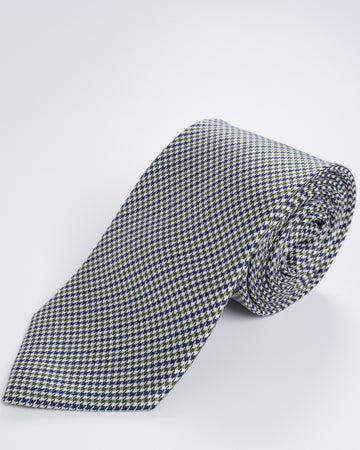 Corbata Fondo Verde con Rayas Azul y Blanco
