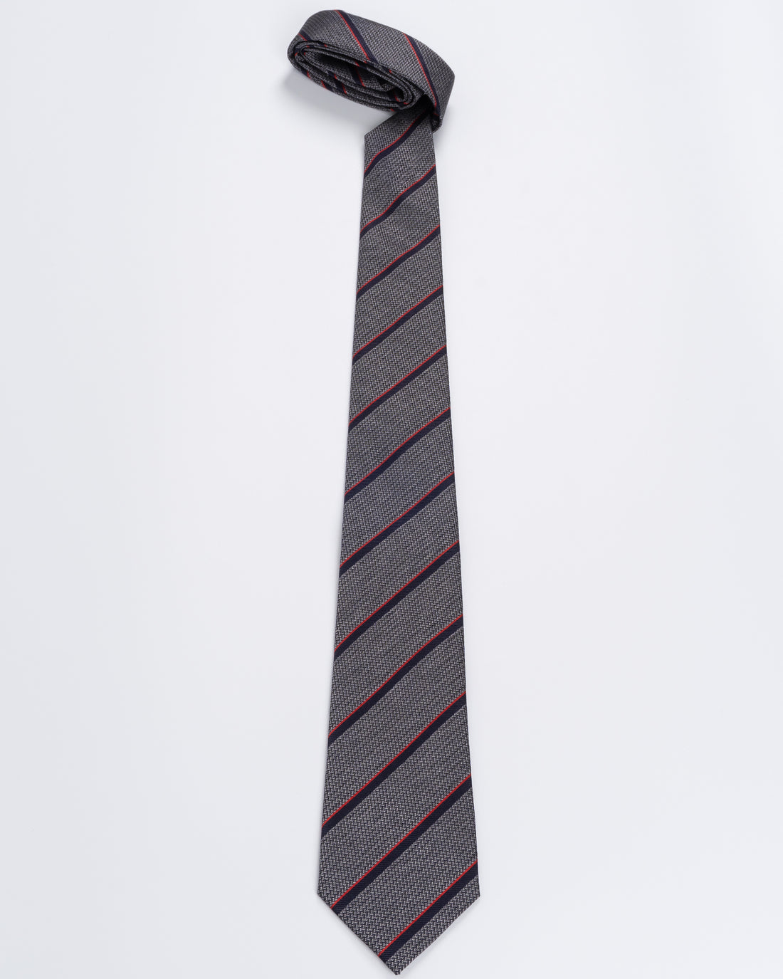 Corbata Fondo Gris Oscuro con Rayas Azul y Rojo