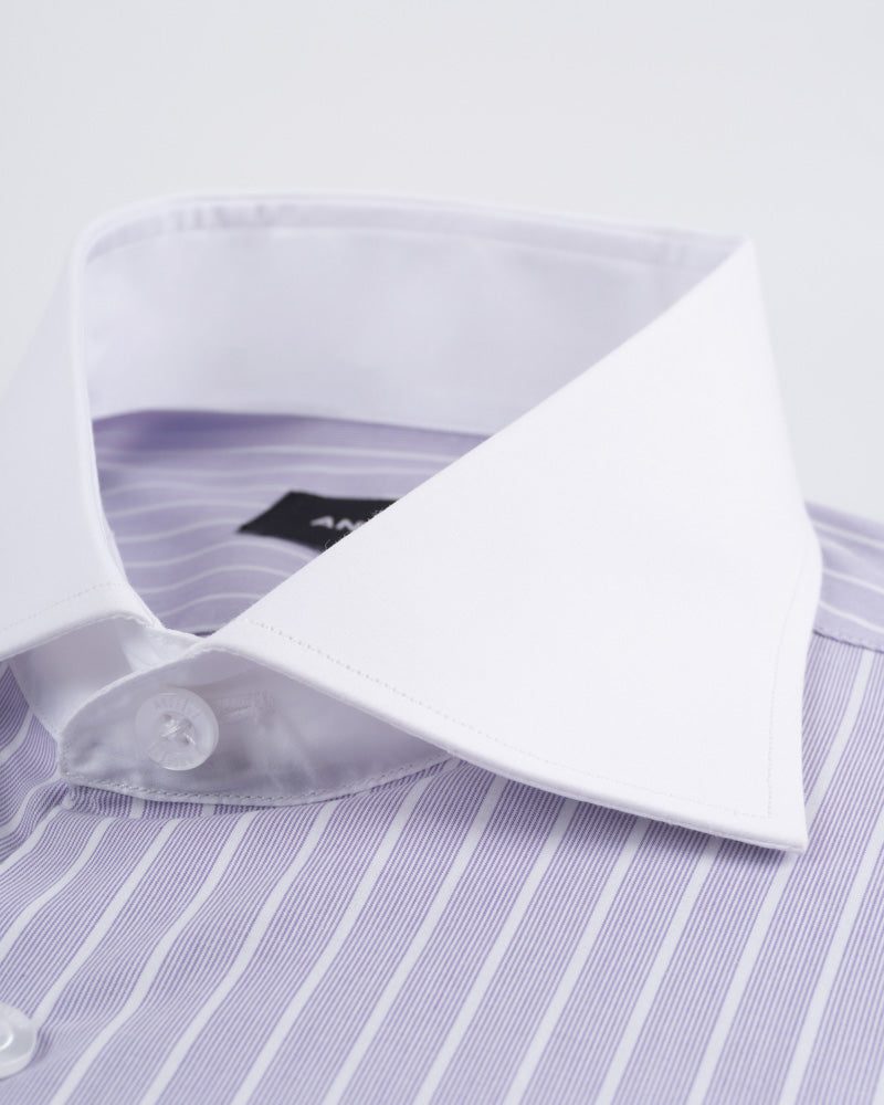 Camisa Vestir - Lila a Rayas Cuello y puño gemelo Blanco